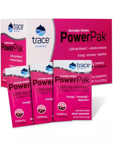 Вітамін C + електроліти + мультивітаміни смак журавлини 30 саше / Power Pak Cranberry, Trace Minerals від магазину біодобавок nutrido.shop