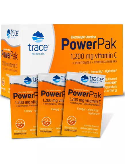 Вітамін C + електроліти + мультивітаміни Апельсин 30 саше / Power Pak Orange, Trace Minerals від магазину біодобавок nutrido.shop