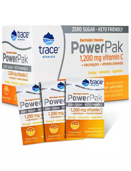 Електроліти без цукру Кето Апельсин + Манго 30 саше / Power Pak Sugar Free OrangeMango,Trace Minerals від магазину біодобавок nutrido.shop