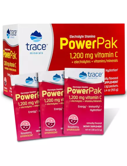 Вітамін C + електроліти + мультивітаміни Малина 30 саше / Power Pak Raspberry, Trace Minerals від магазину біодобавок nutrido.shop