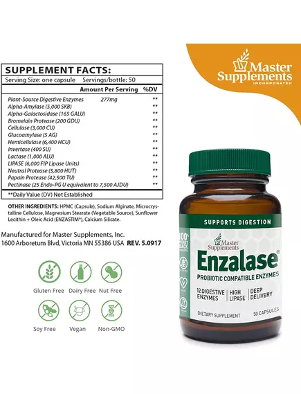 MASTER SUPPLEMENTS ENZALASE / ЕНЗАЛАЗЕ ОЧИЩАЮЩИЙ ТРАВНИЙ ФЕРМЕНТ 50 КАПСУЛ, фото 2 від магазину біодобавок nutrido.shop