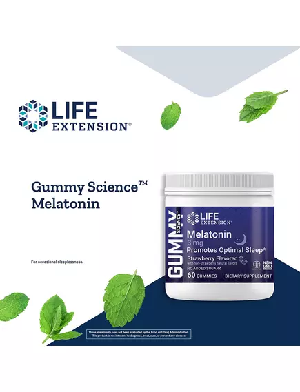 LIFE EXTENSION GUMMY SCIENCE MELATONIN / МЕЛАТОНІН 3 МГ 60 ЖУВАЛЬНИХ ЦУКЕРОК, фото 5 від магазину біодобавок nutrido.shop