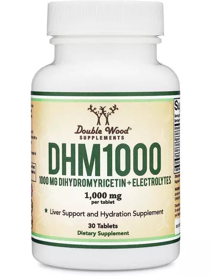 DOUBLE WOOD DIHYDROMYRICETIN (DHM) / ДИГІДРОМИРИЦЕТИН ДЛЯ ЗНИЖЕННЯ РІВНЯ АЛКОГОЛЬНОЇ ІНТОКСИКАЦІЇ 1000 МГ 30 ТАБЛЕТОК від магазину біодобавок nutrido.shop