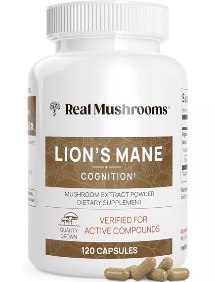 REAL MUSHROOMS LION'S MANE / ЇЖОВИК ГРЕБІНЧАСТИЙ ОРГАНІК 120 КАПСУЛ від магазину біодобавок nutrido.shop