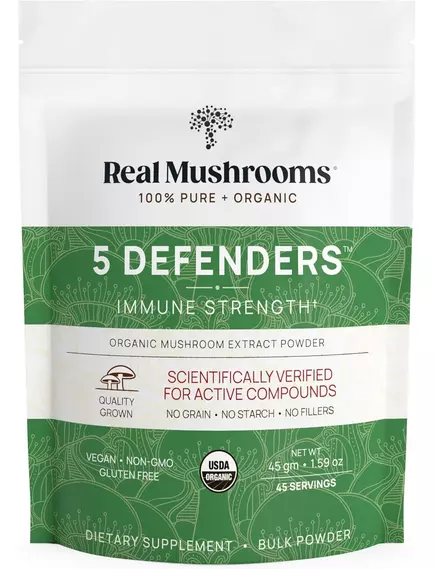 REAL MUSHROOMS 5 DEFENDERS / ОРГАНІЧНИЙ ГРИБНИЙ КОМПЛЕКС 5 ЗАХИСНИКІВ 45 ГРАМІВ від магазину біодобавок nutrido.shop