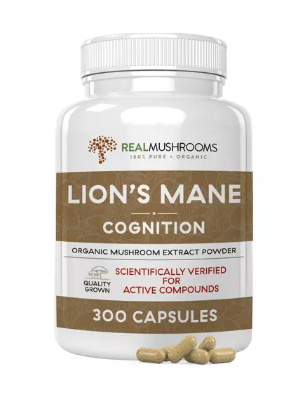 REAL MUSHROOMS LION'S MANE / ЇЖОВИК ГРЕБІНЧАСТИЙ ОРГАНІК 300 КАПСУЛ від магазину біодобавок nutrido.shop