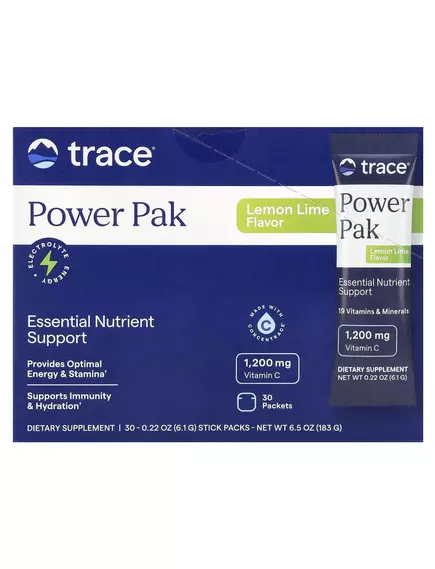 Trace Minerals Power Pak Lemon Lime / Вітамін C + електроліти + мультивітаміни Лимон Лайм 30 саше від магазину біодобавок nutrido.shop